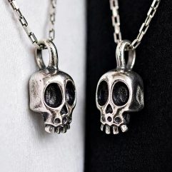 925 Sterling Silver Mini Skull Pendant - Handmade Oxidized Gothic Necklace Charm
