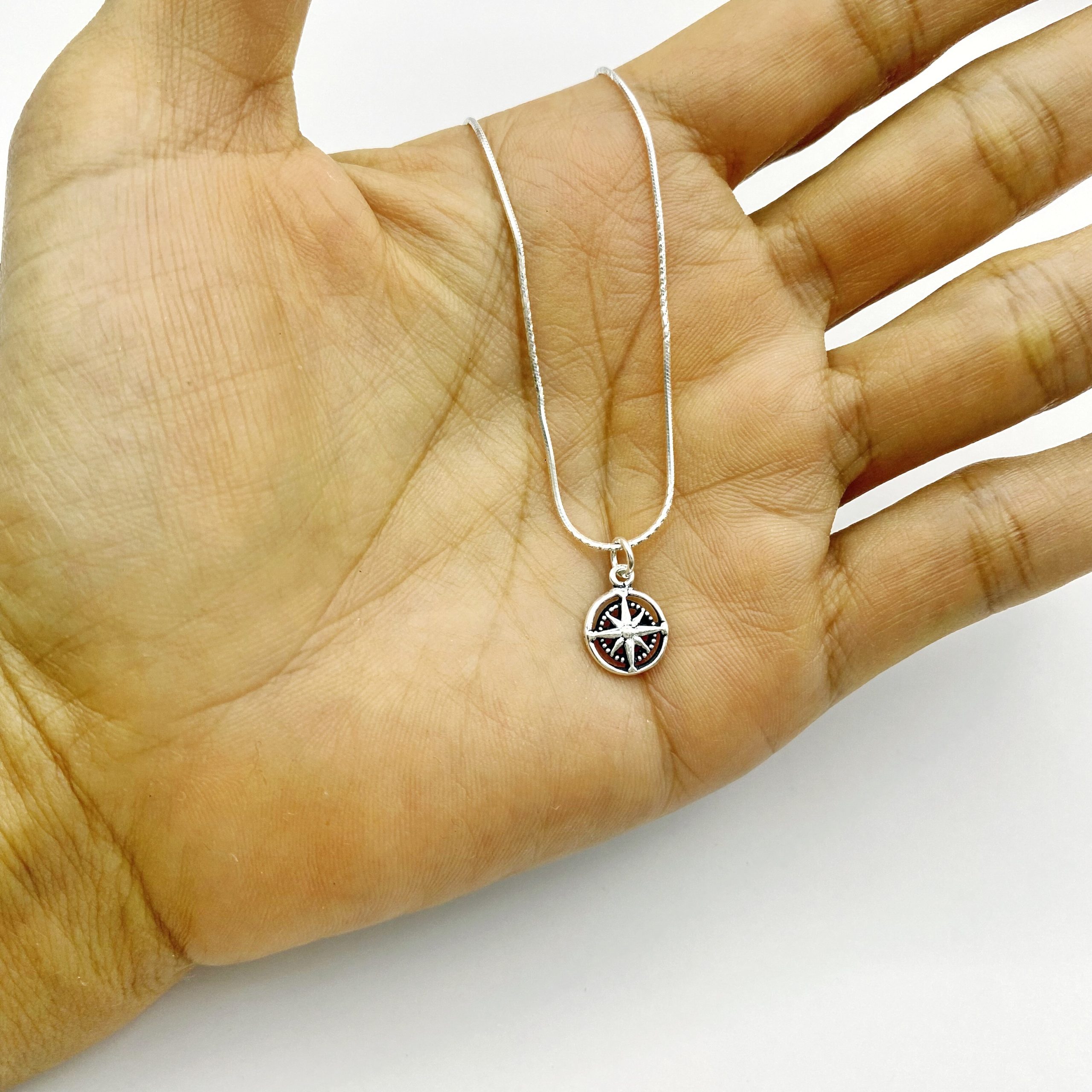 925 Sterling Silver Compass Rose Pendant | Handmade Minimalist Charm | Sup Silver - Image 7